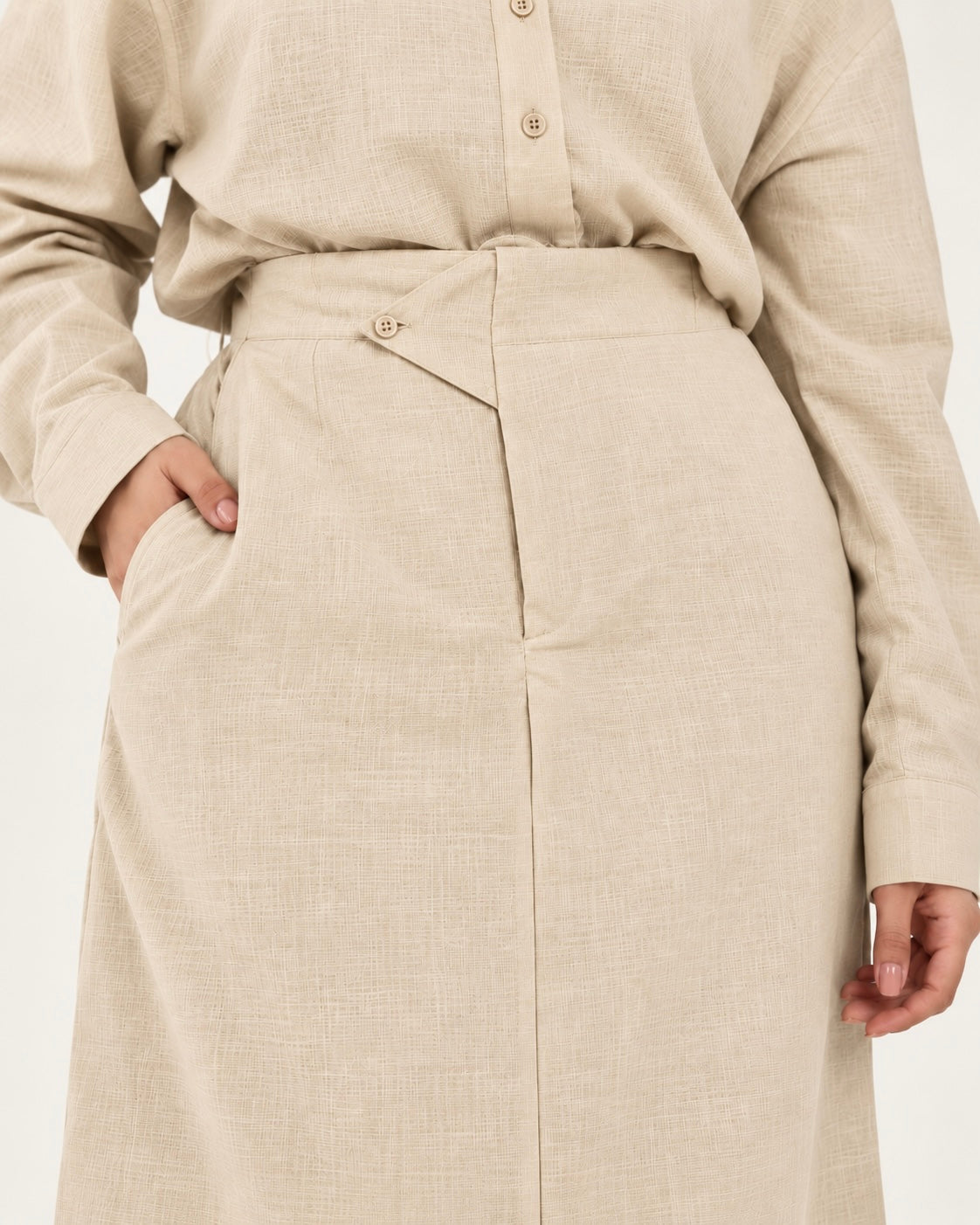 Cream linen skirt set