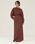 Brown linen skirt set