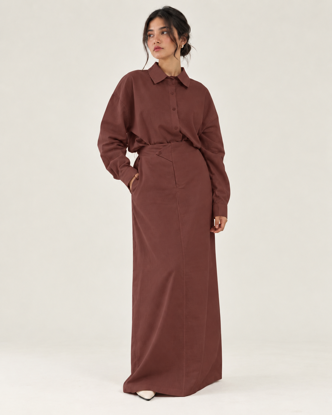 Brown linen skirt set