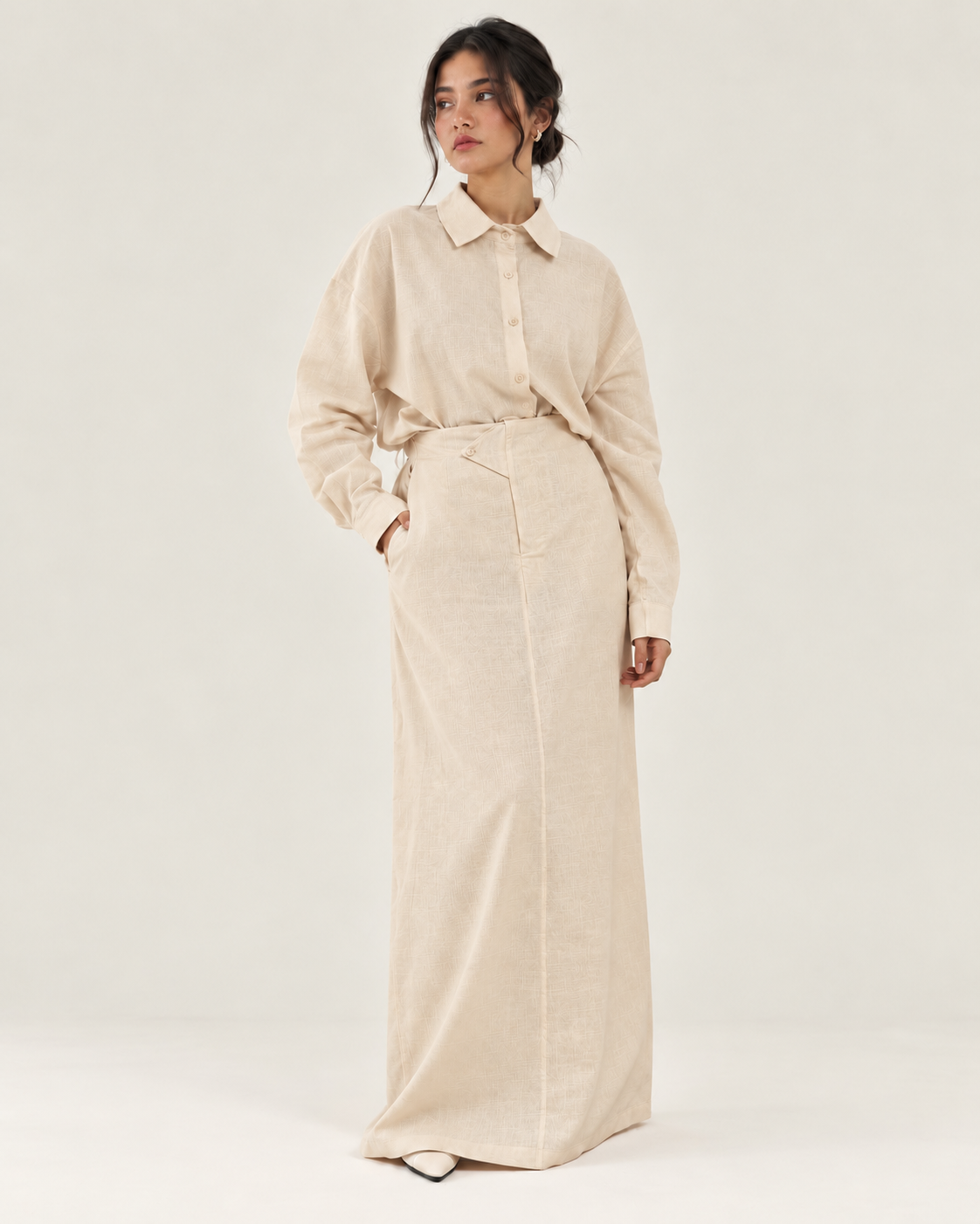 Cream linen skirt set