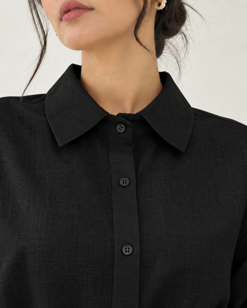 Black linen skirt set