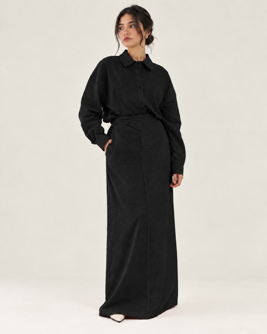 Black linen skirt set