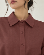 Brown linen skirt set