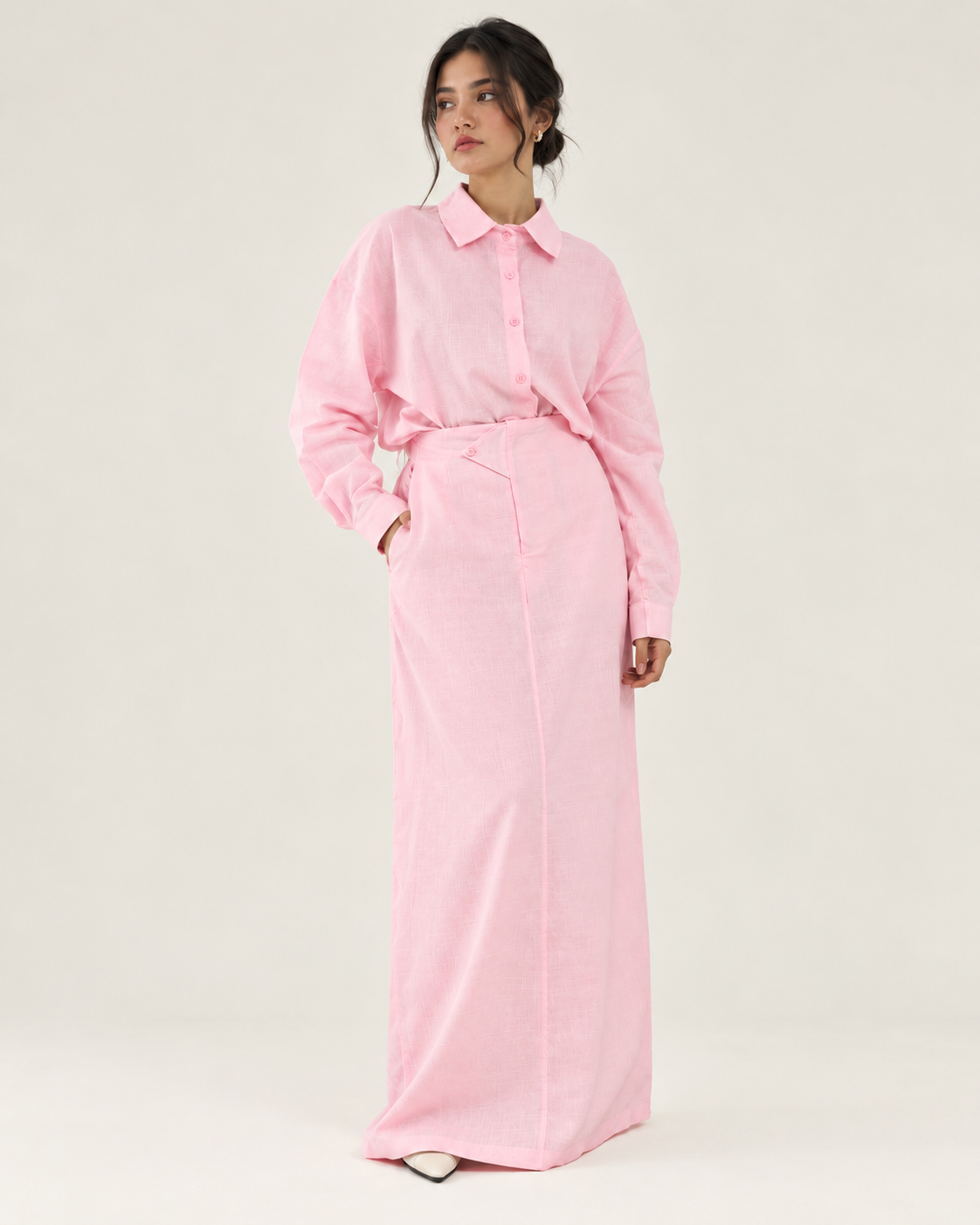 Pink linen skirt set