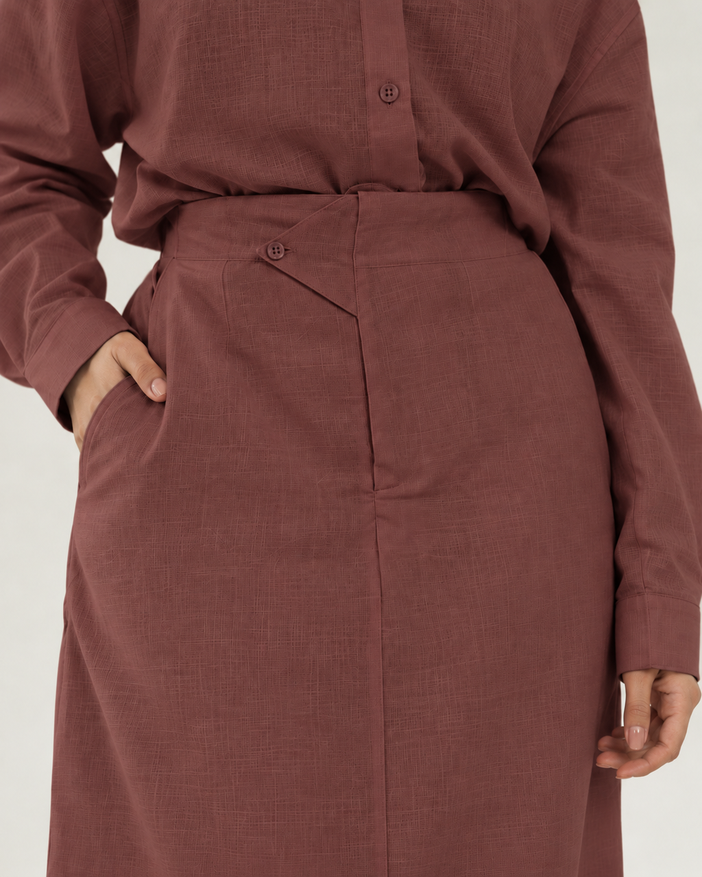 Brown linen skirt set