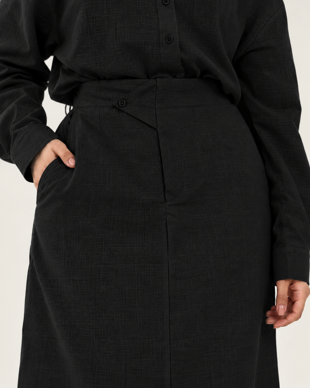 Black linen skirt set