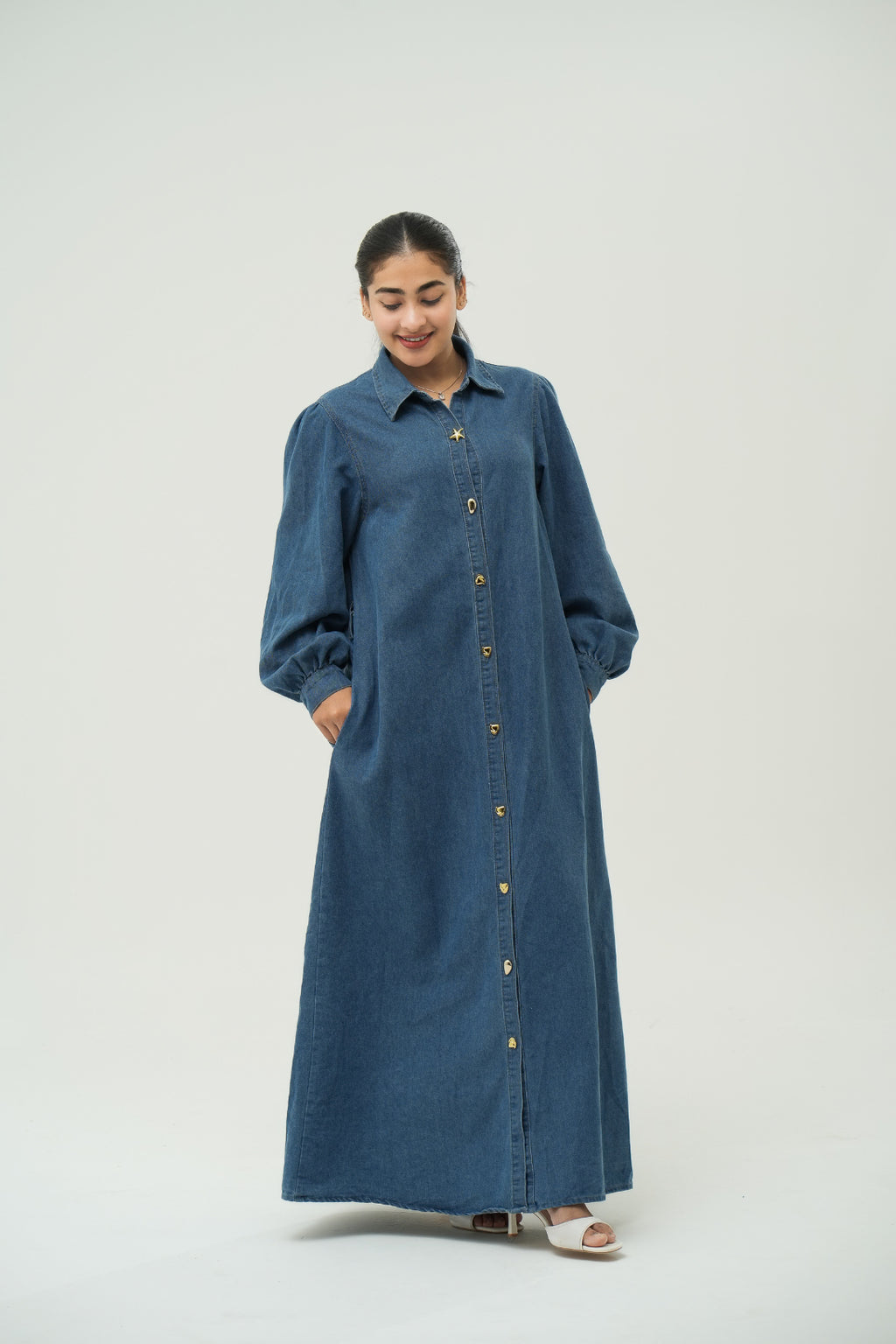 LONG DENIM ACCENT DRESSES