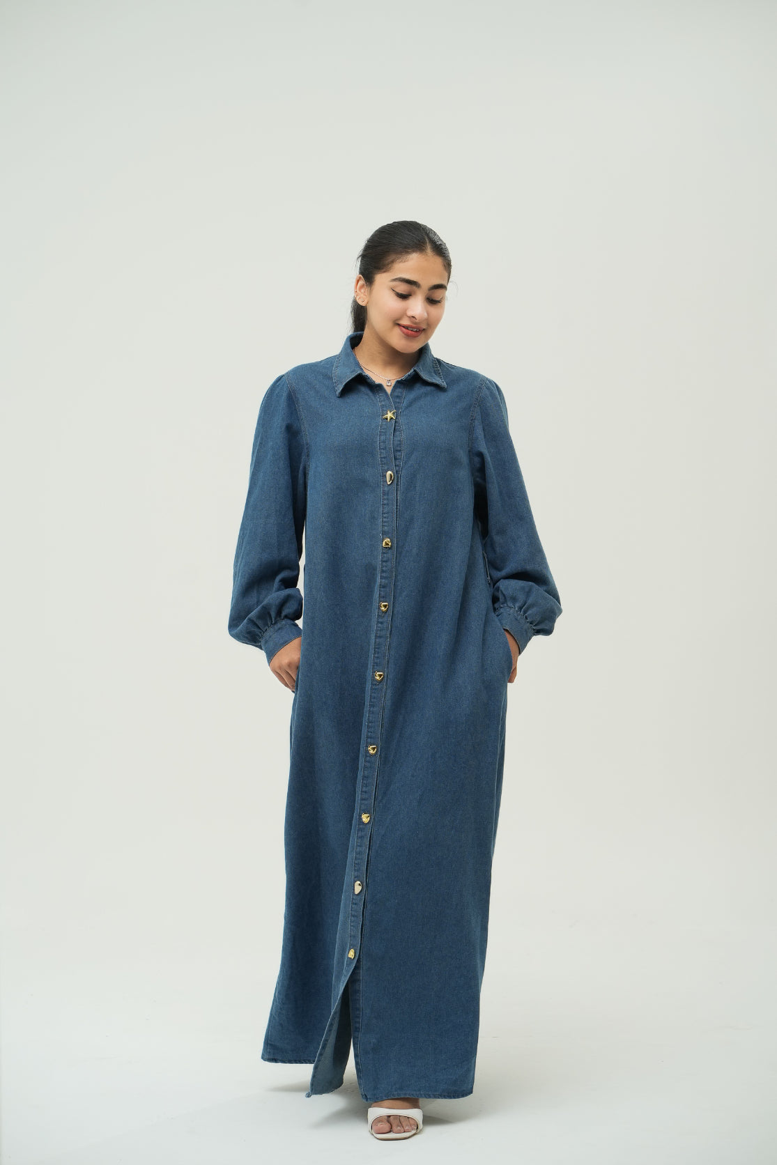 LONG DENIM ACCENT DRESSES