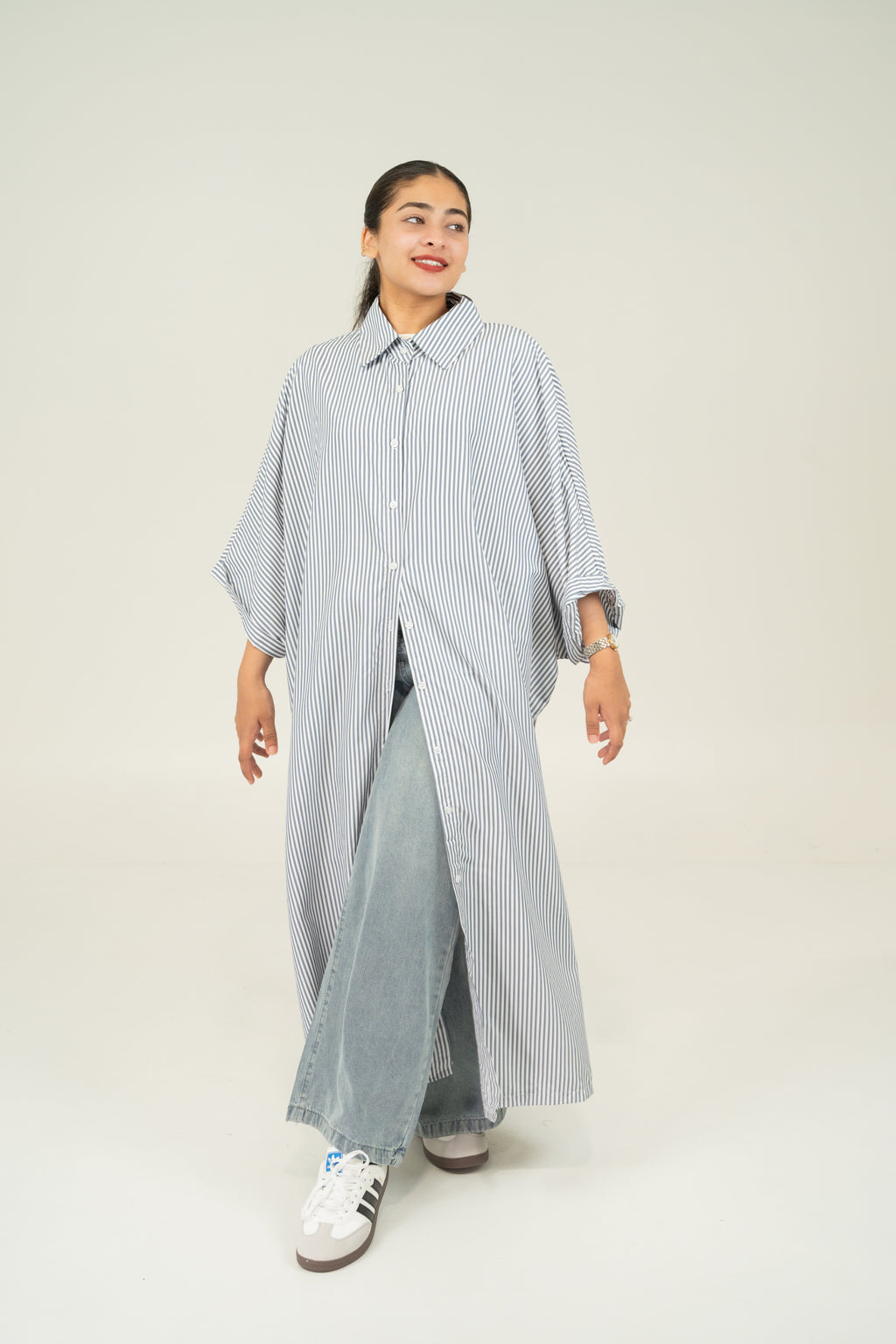 blue pinstripe long shirt