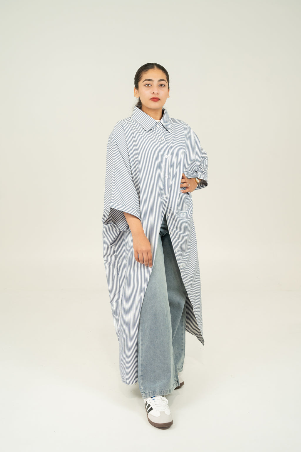 blue pinstripe long shirt