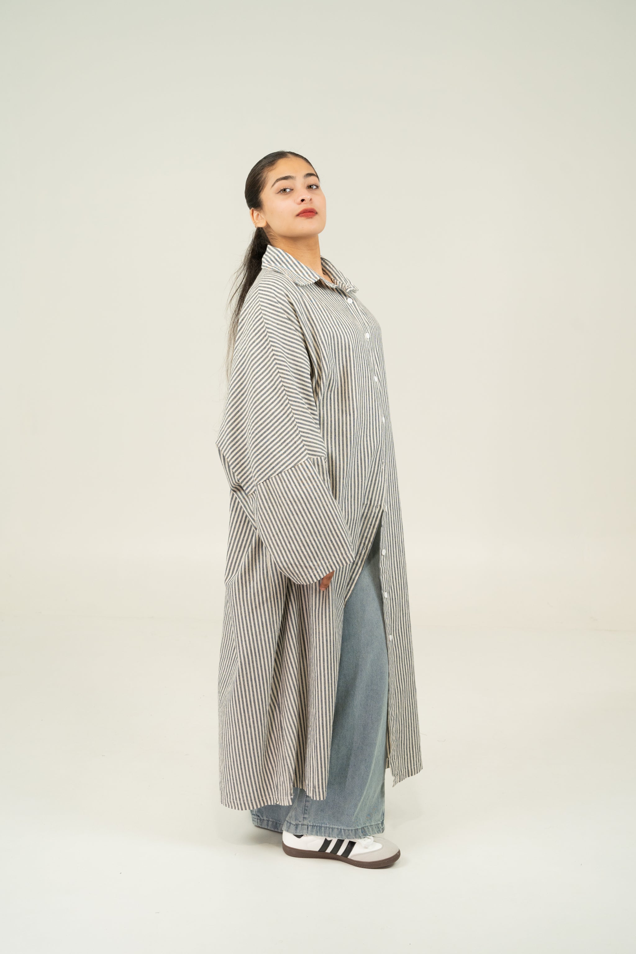 grey linen pinstripe long shirt
