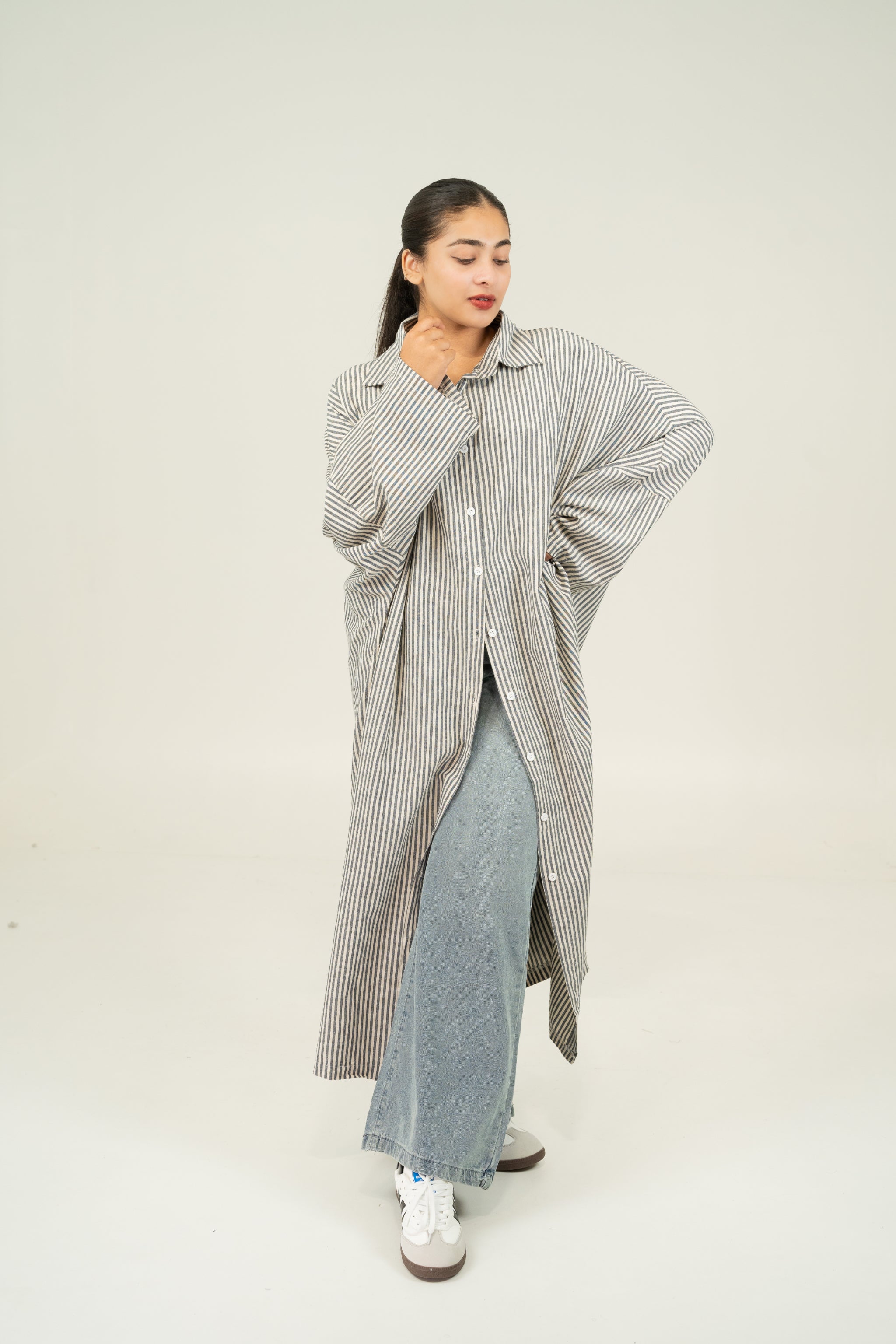grey linen pinstripe long shirt