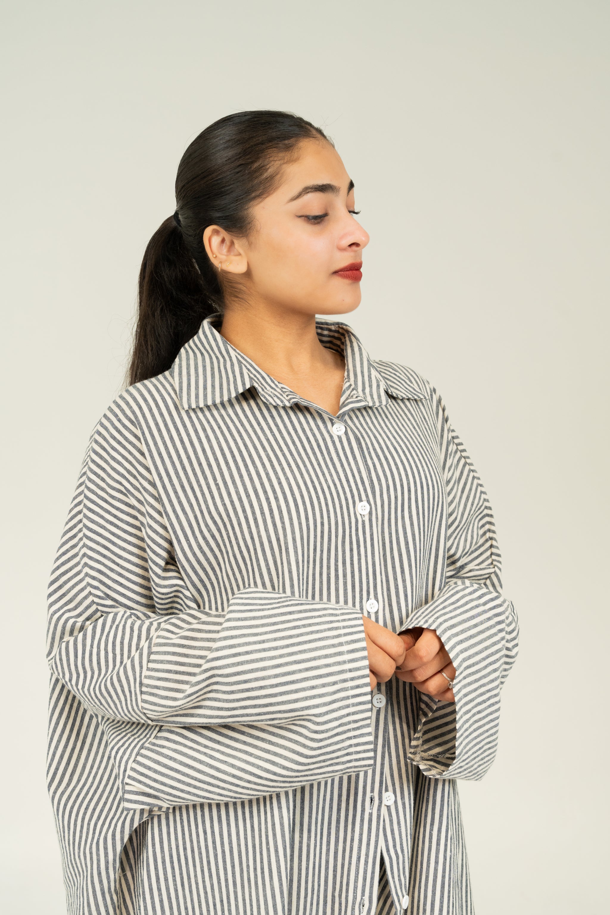 grey linen pinstripe long shirt