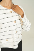 button front black  stripe cardigan
