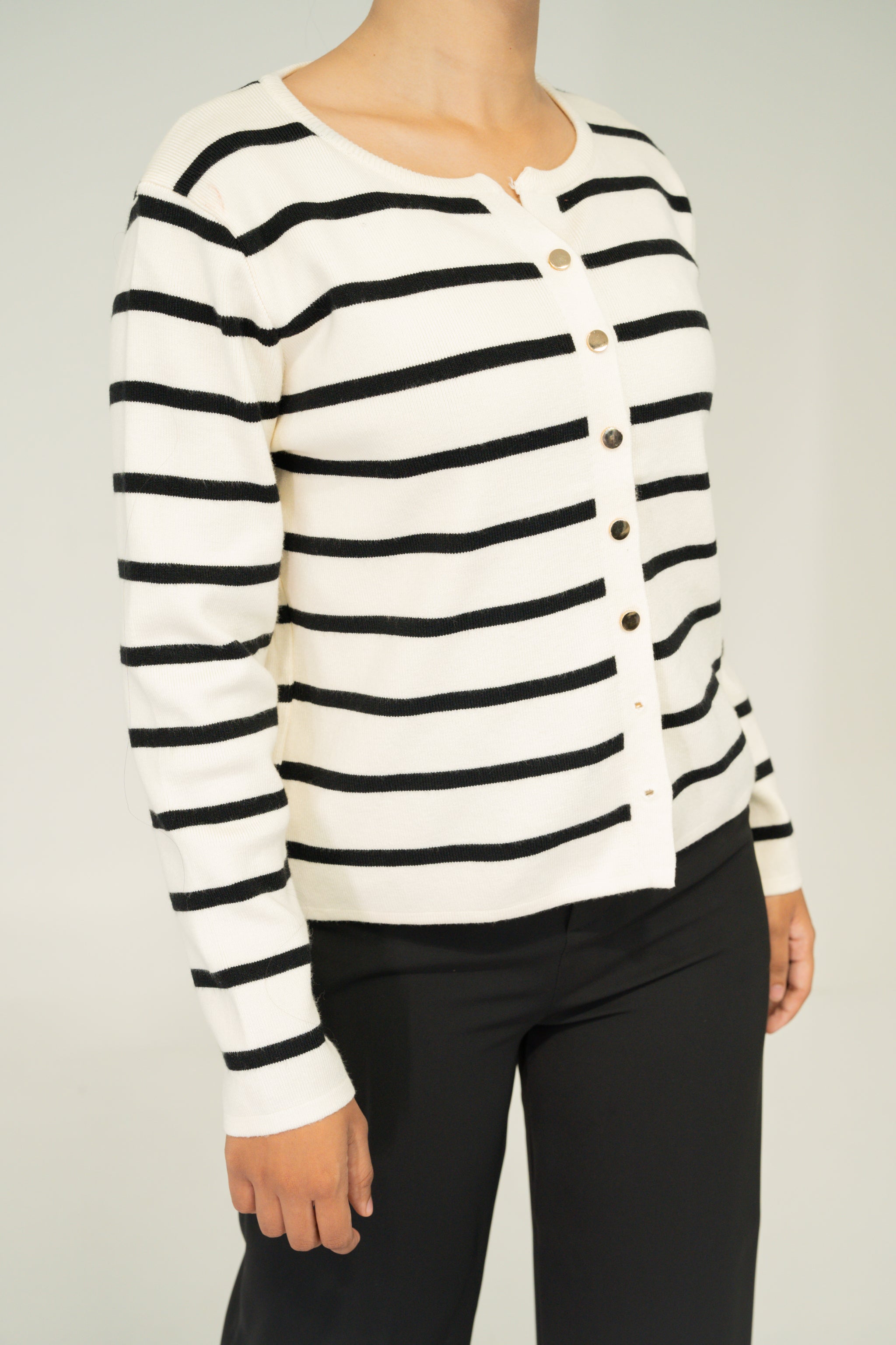 stripe button knitwear