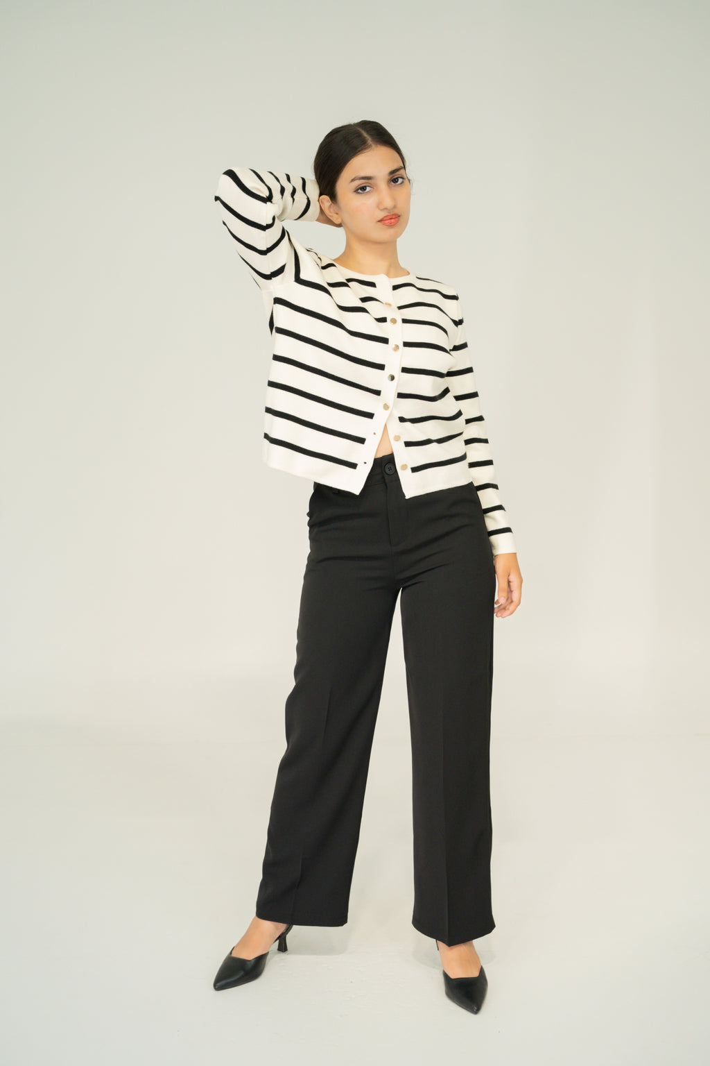 stripe button knitwear