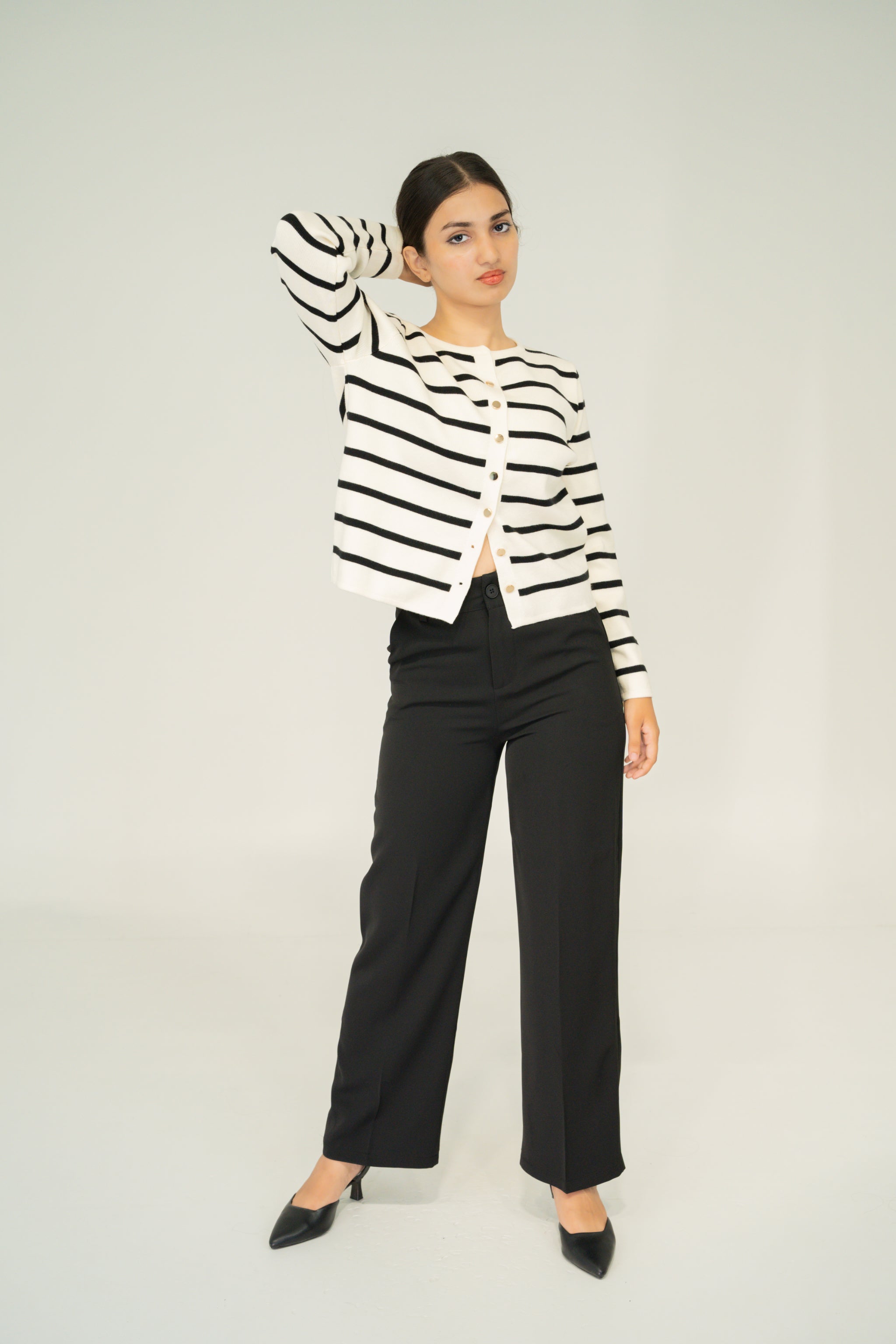 stripe button knitwear