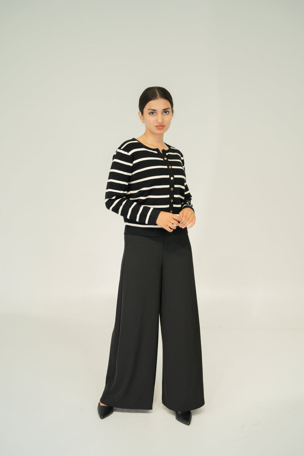 stripe button knitwear