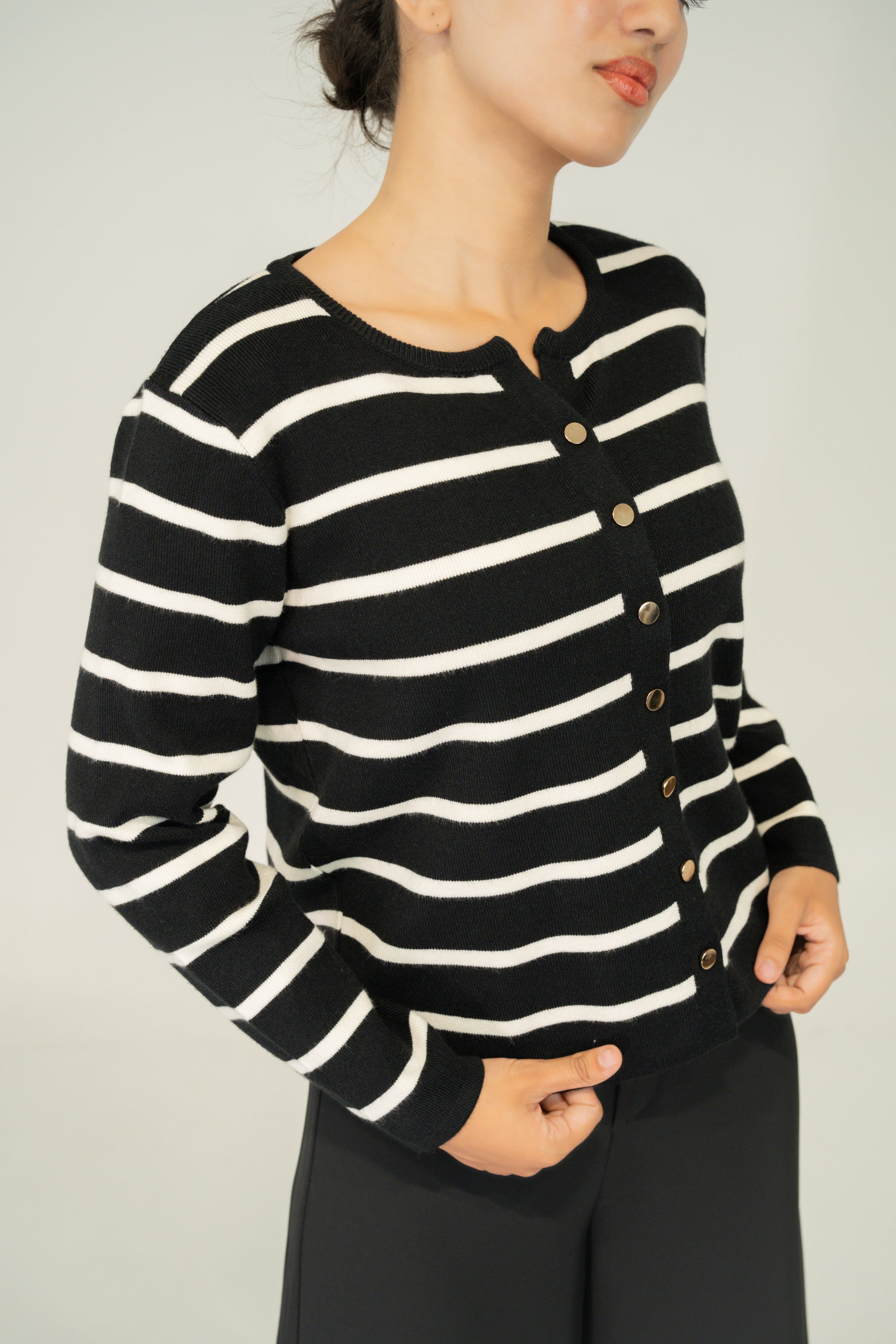 stripe button knitwear