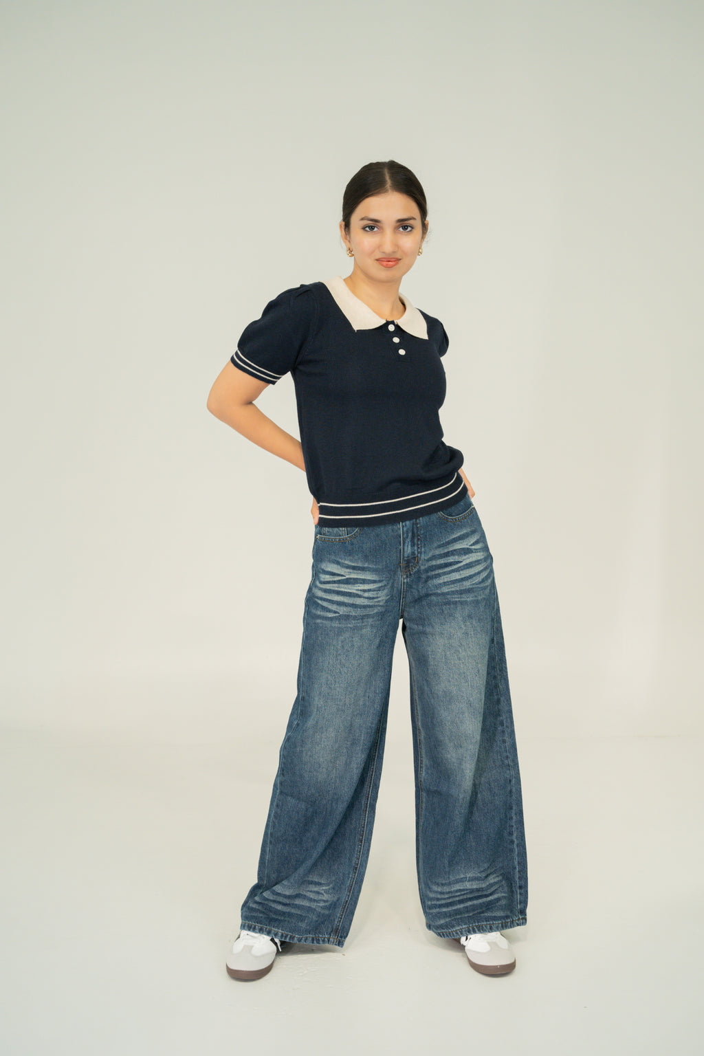 blue soft  polo knite  top