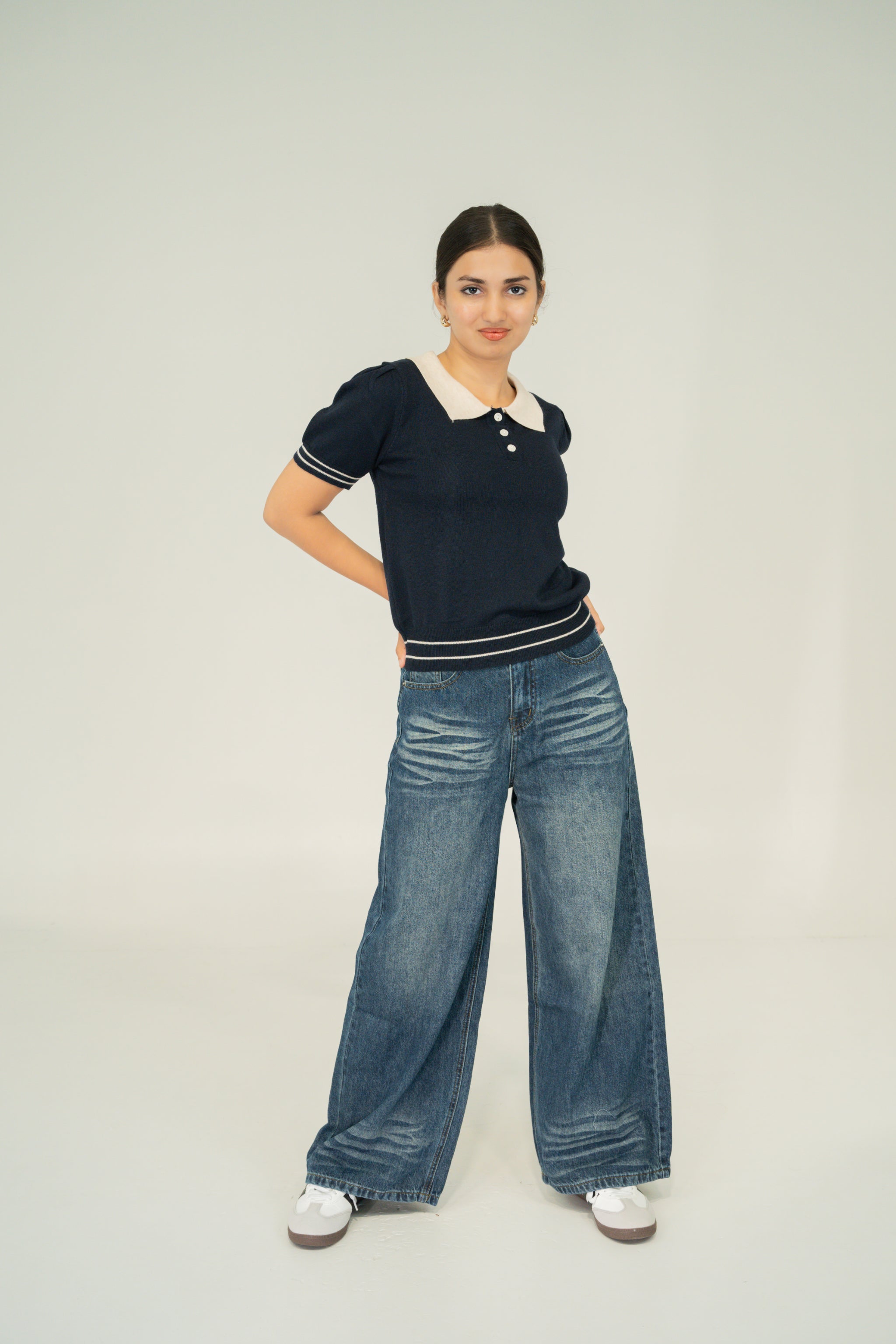 blue soft  polo knite  top