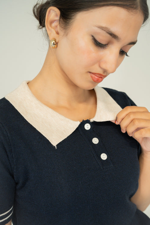 blue soft  polo knite  top