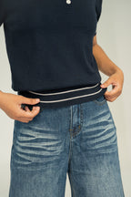 blue soft  polo knite  top