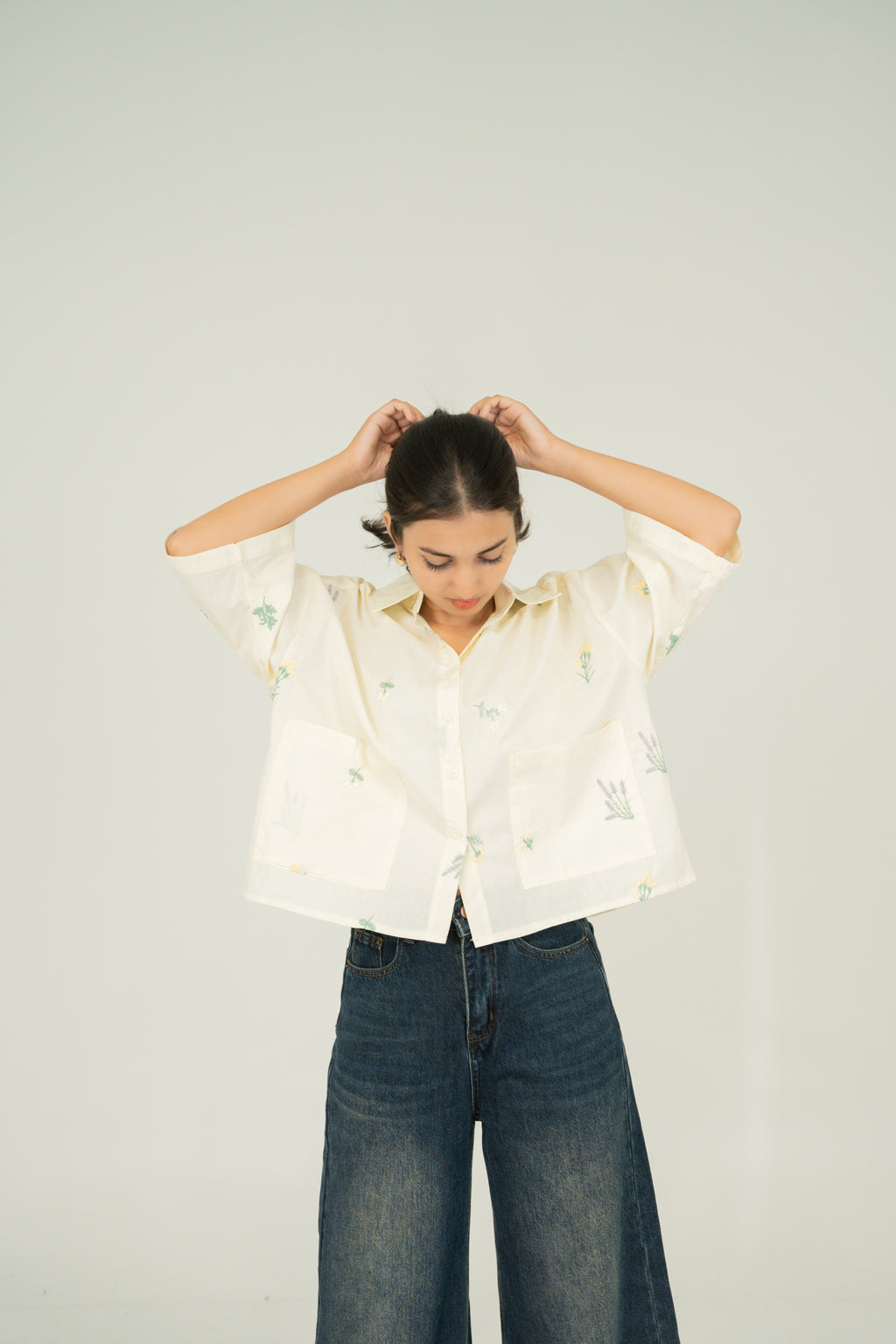 floral pocket crop shirt