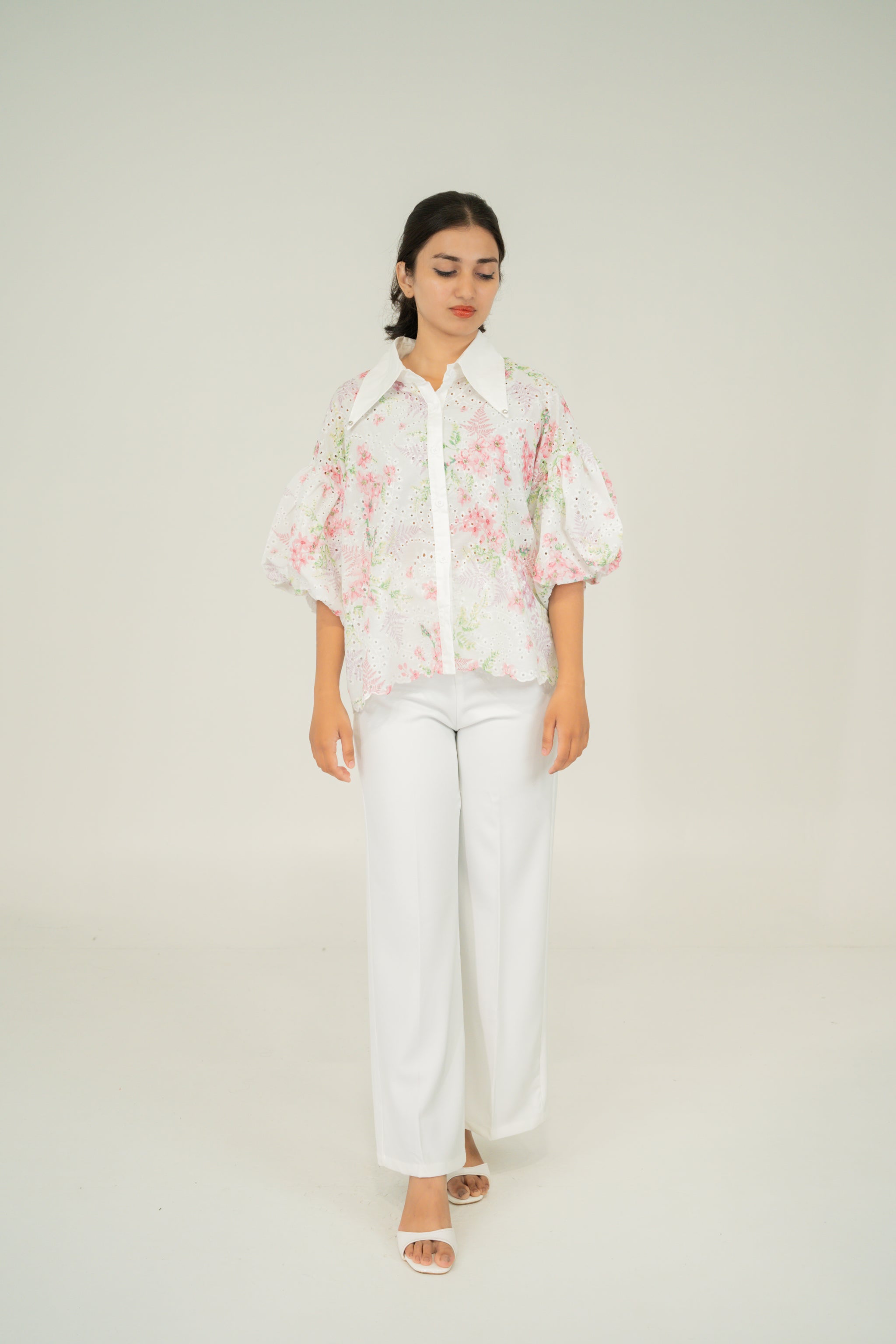 floral print puff shirt