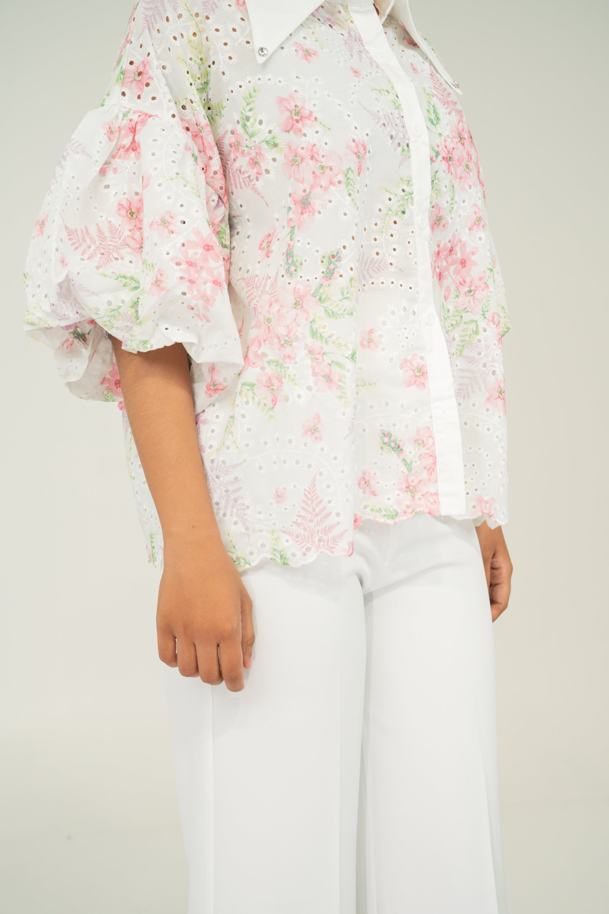 floral print puff shirt
