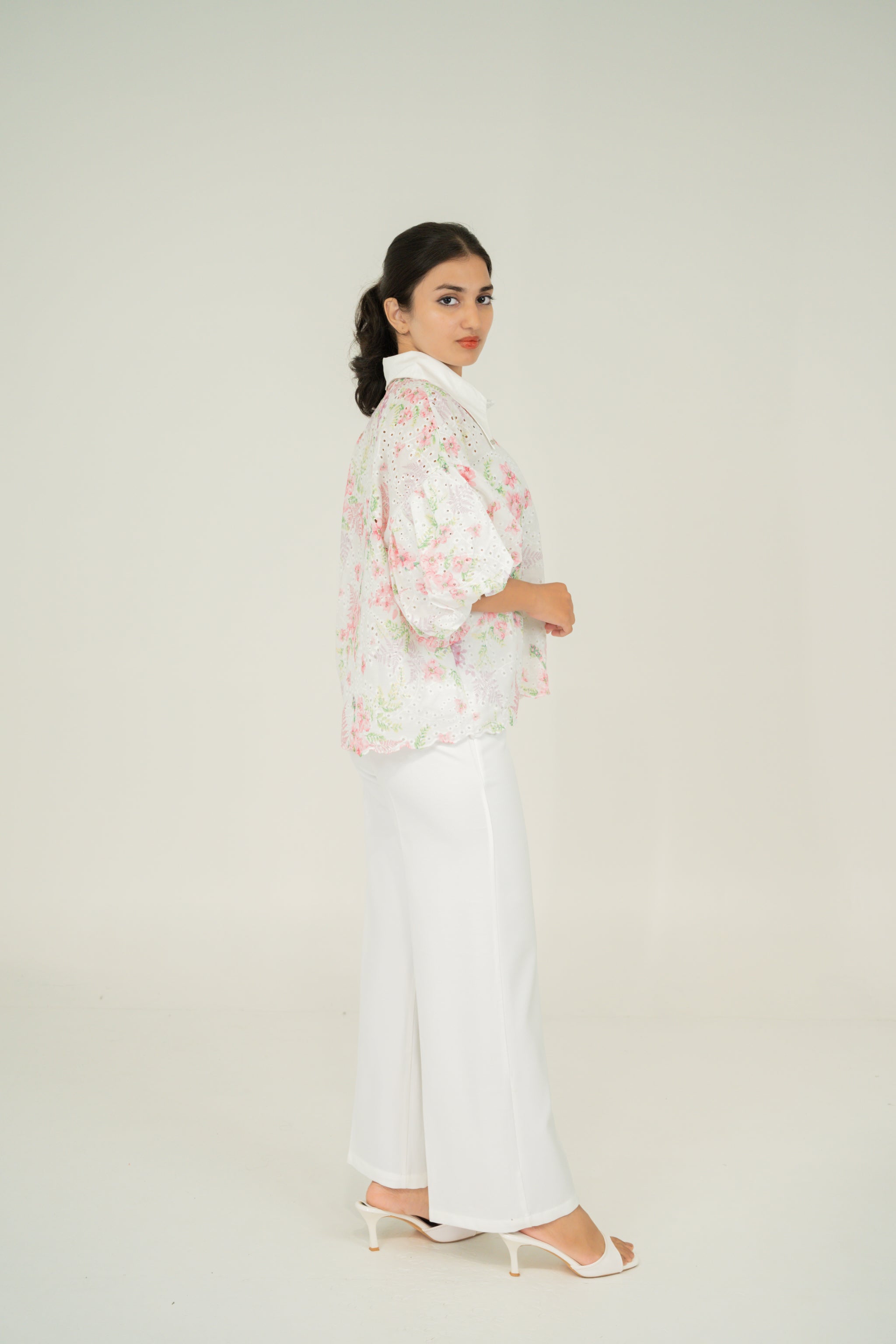 floral print puff shirt