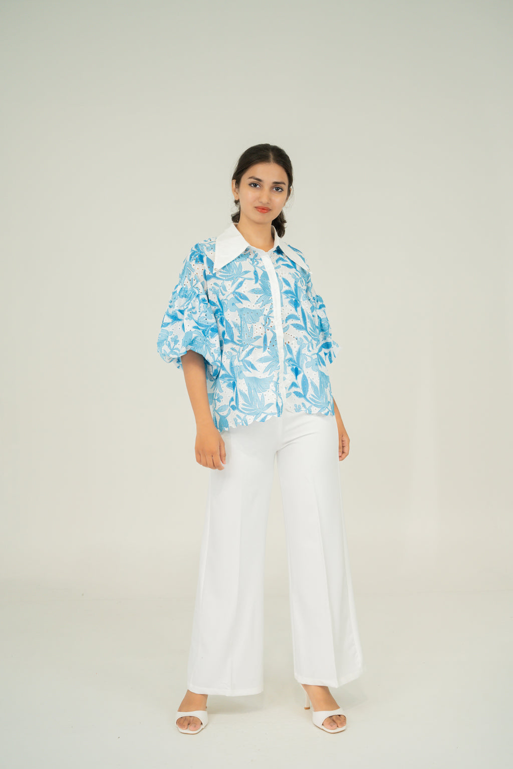 floral print puff shirt
