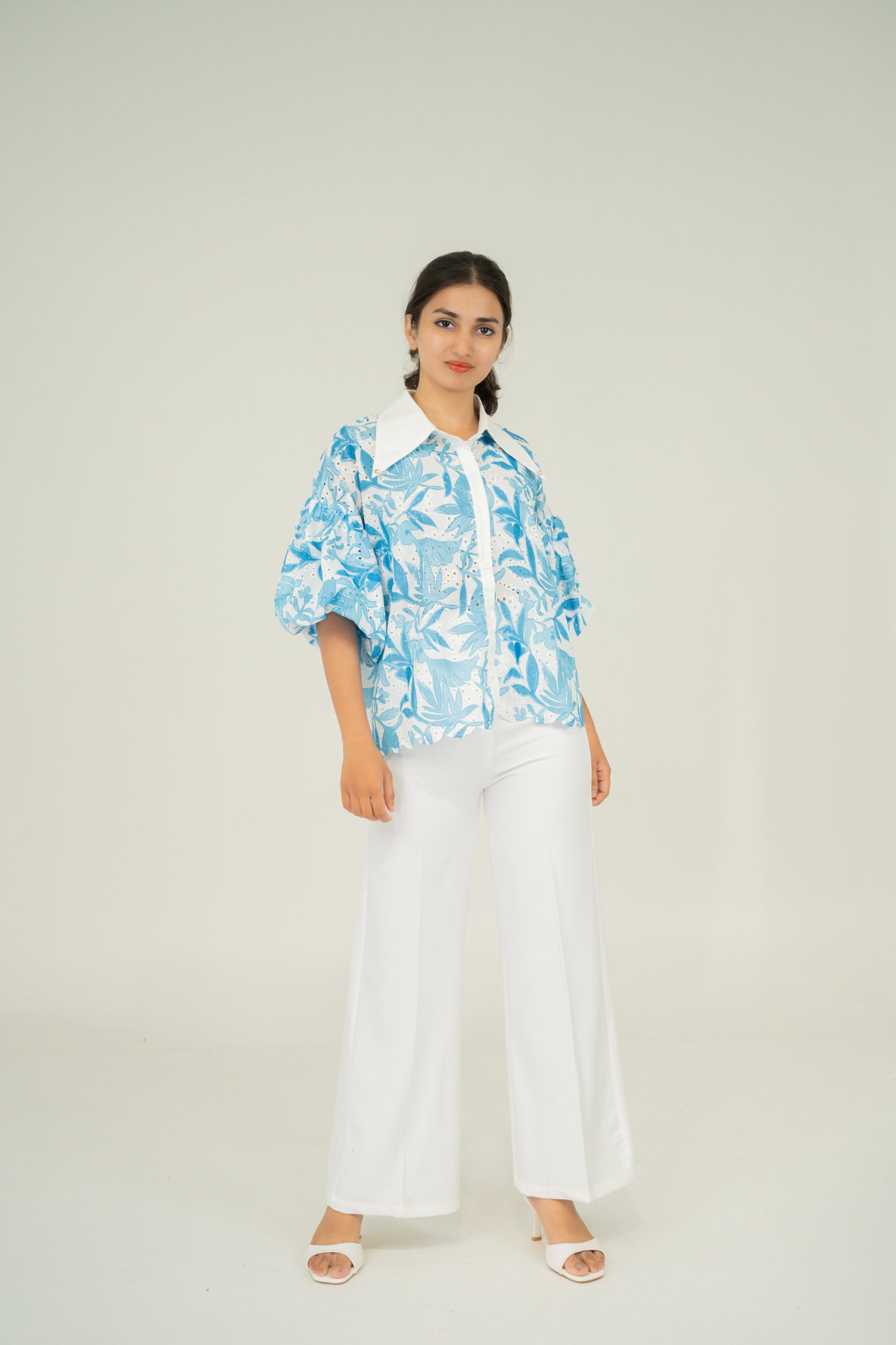 floral print puff shirt
