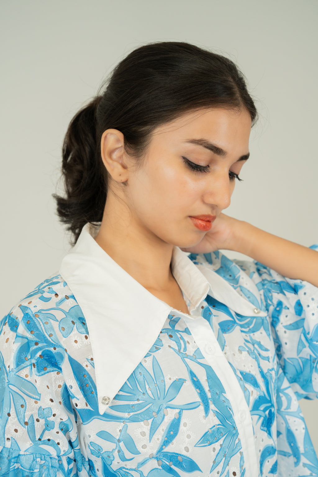 floral print puff shirt