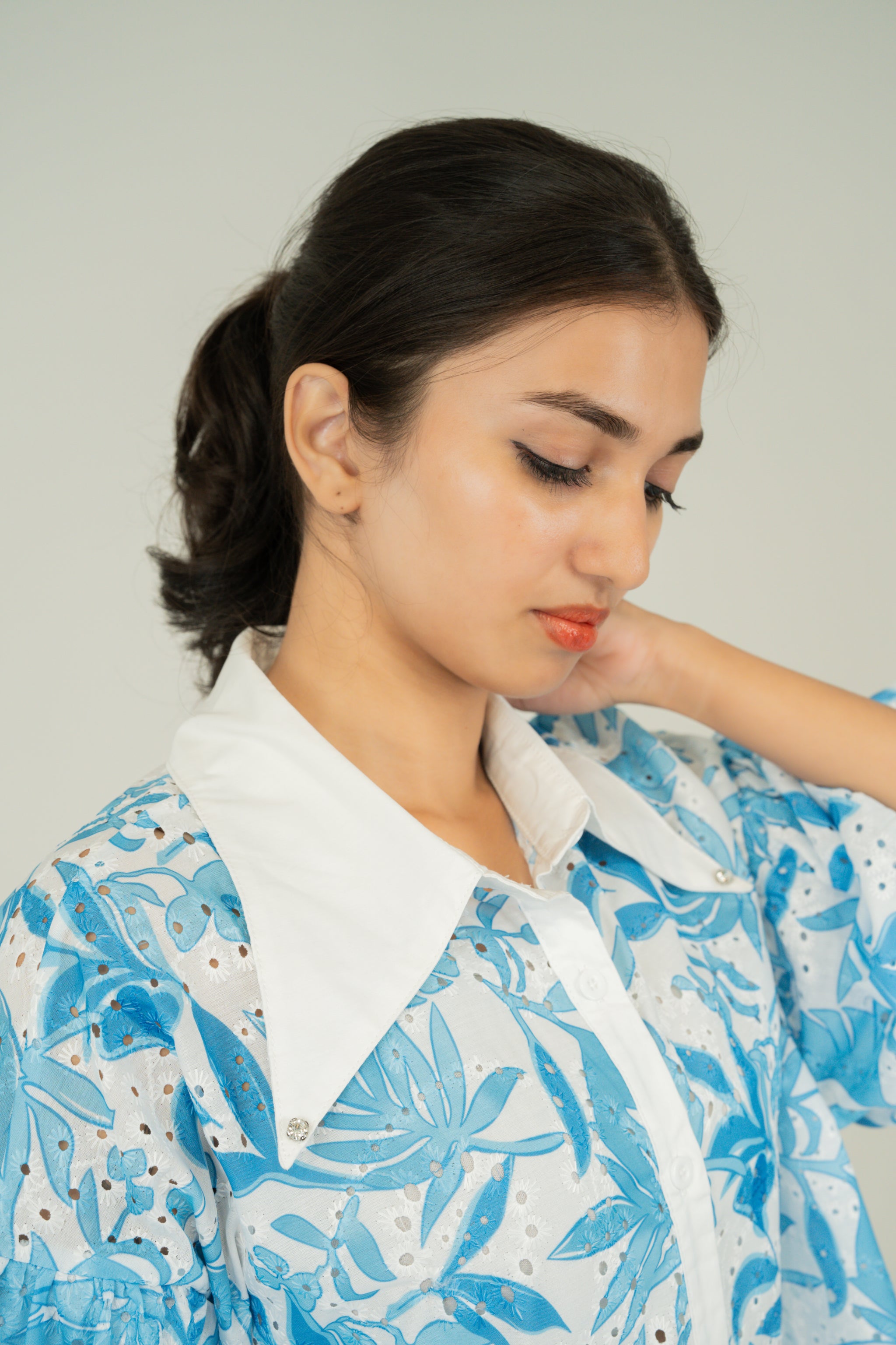floral print puff shirt