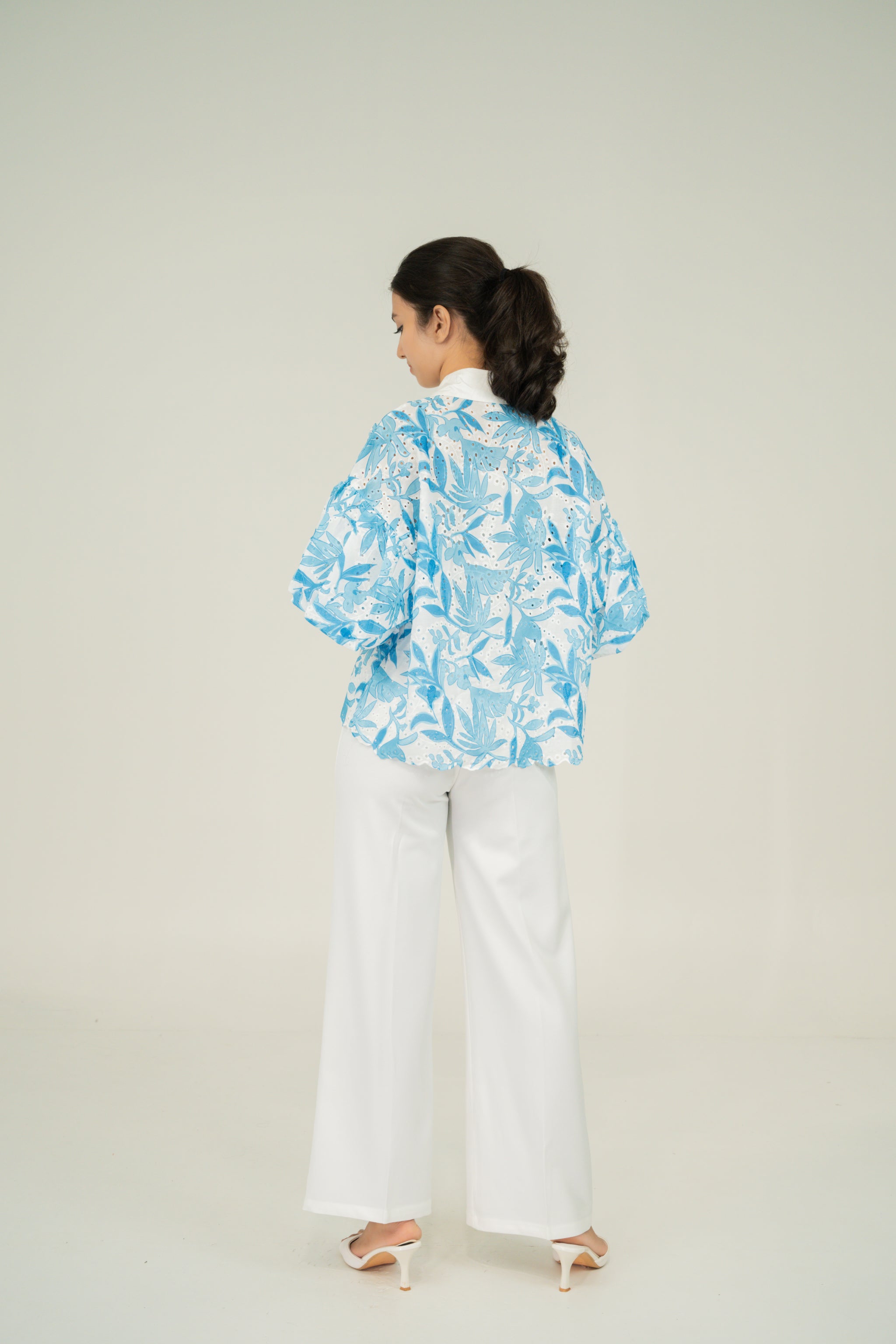 floral print puff shirt