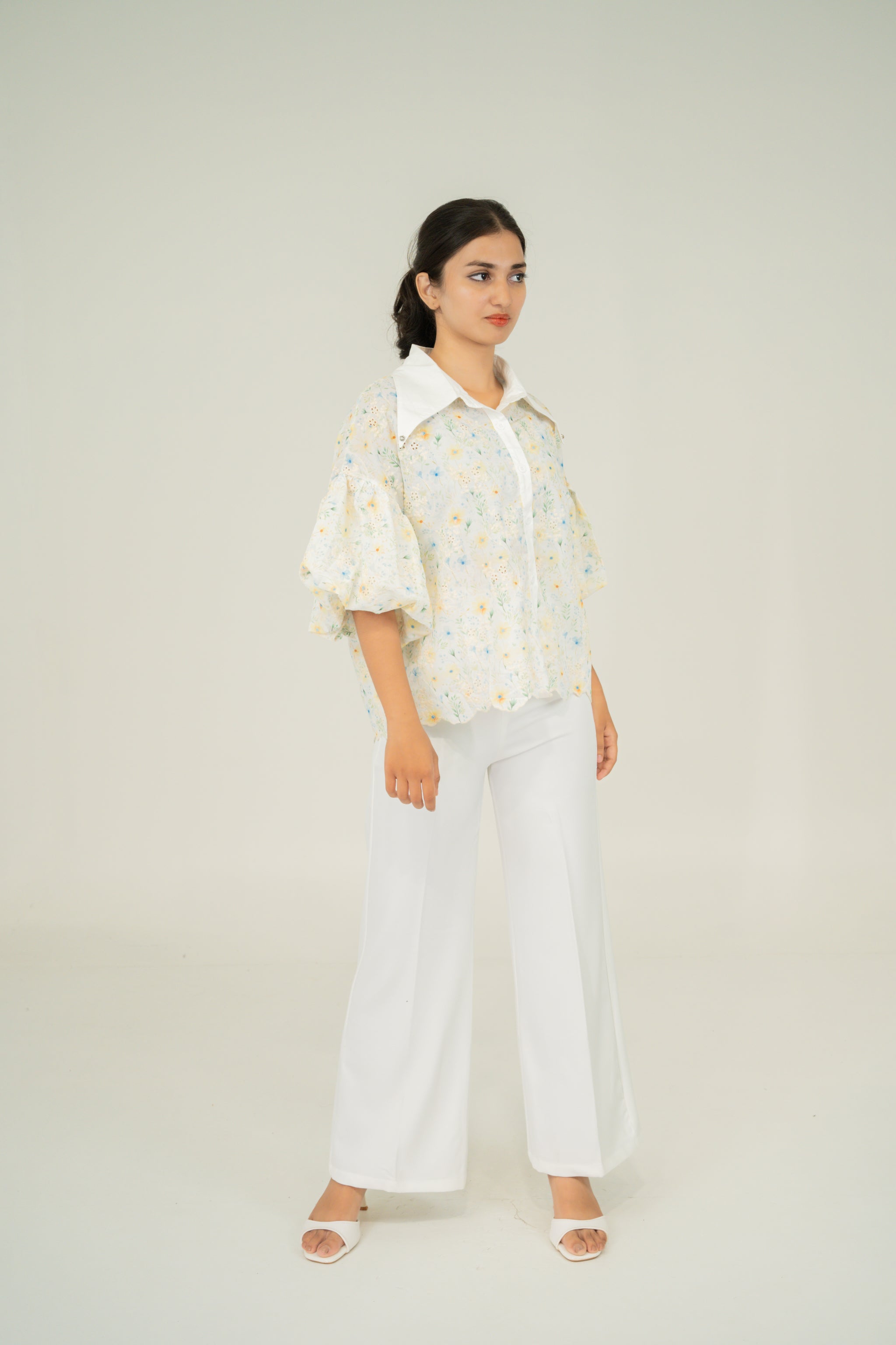 floral print puff shirt