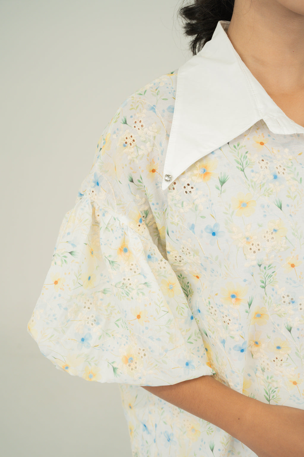 floral print puff shirt