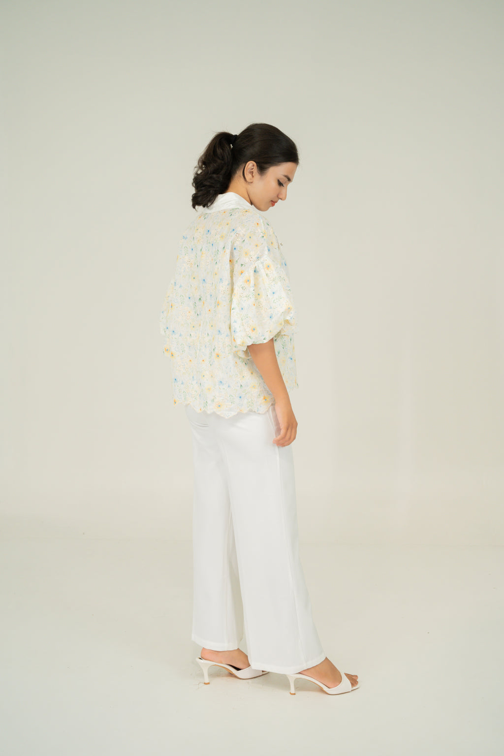 floral print puff shirt