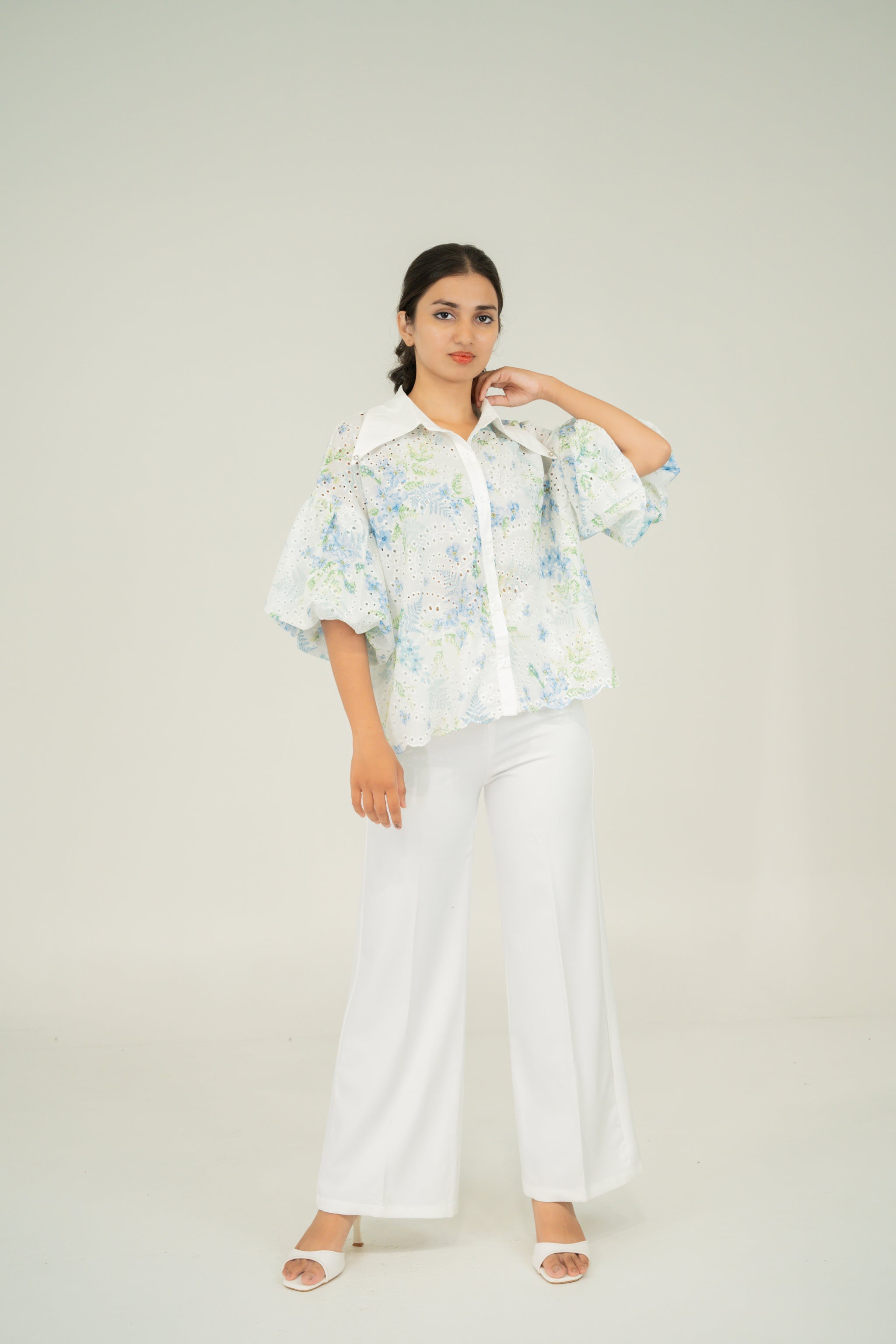 floral print puff shirt