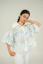 floral print puff shirt