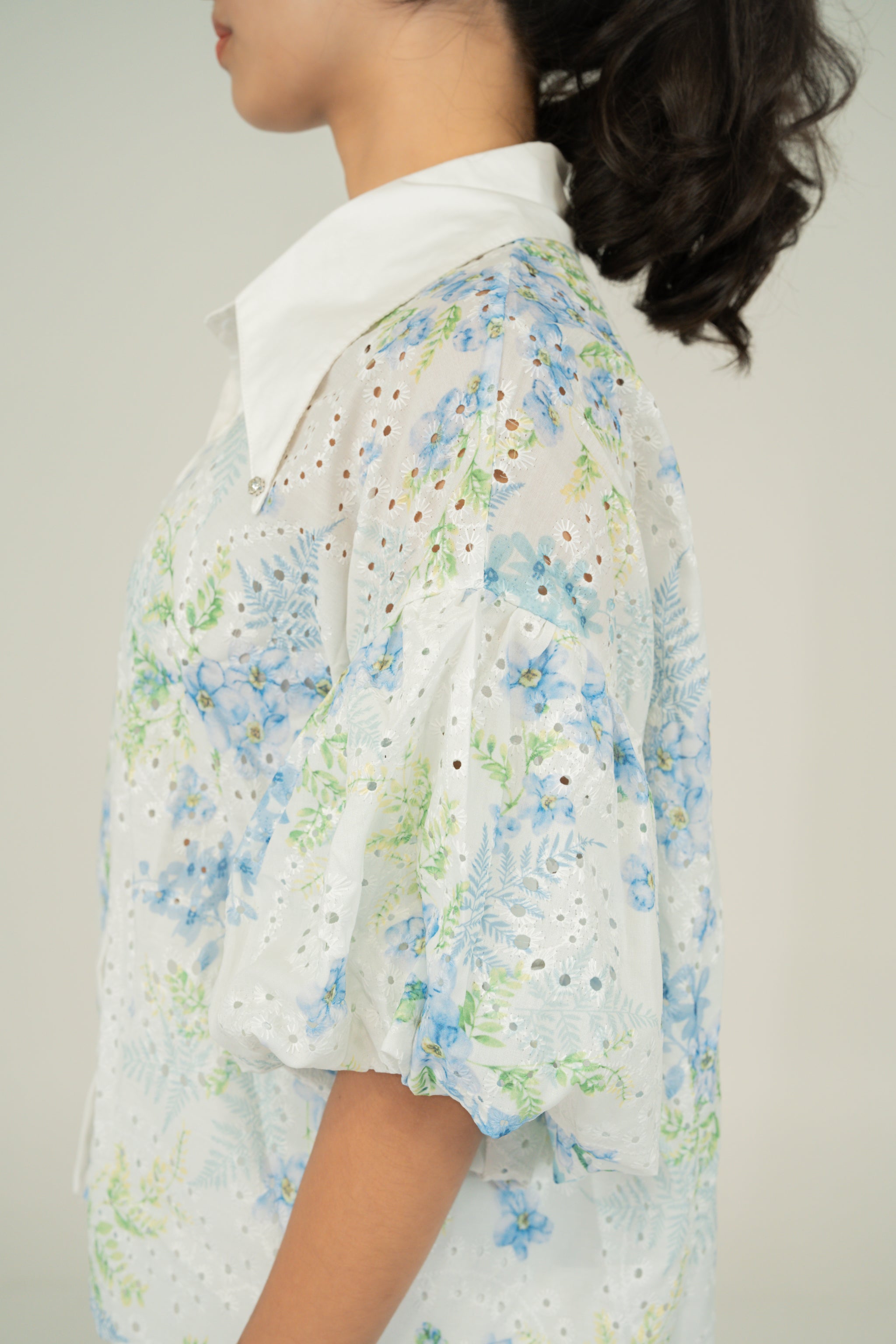 floral print puff shirt