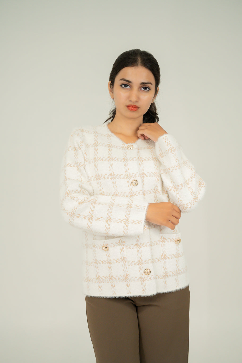 button front stripe cardigan