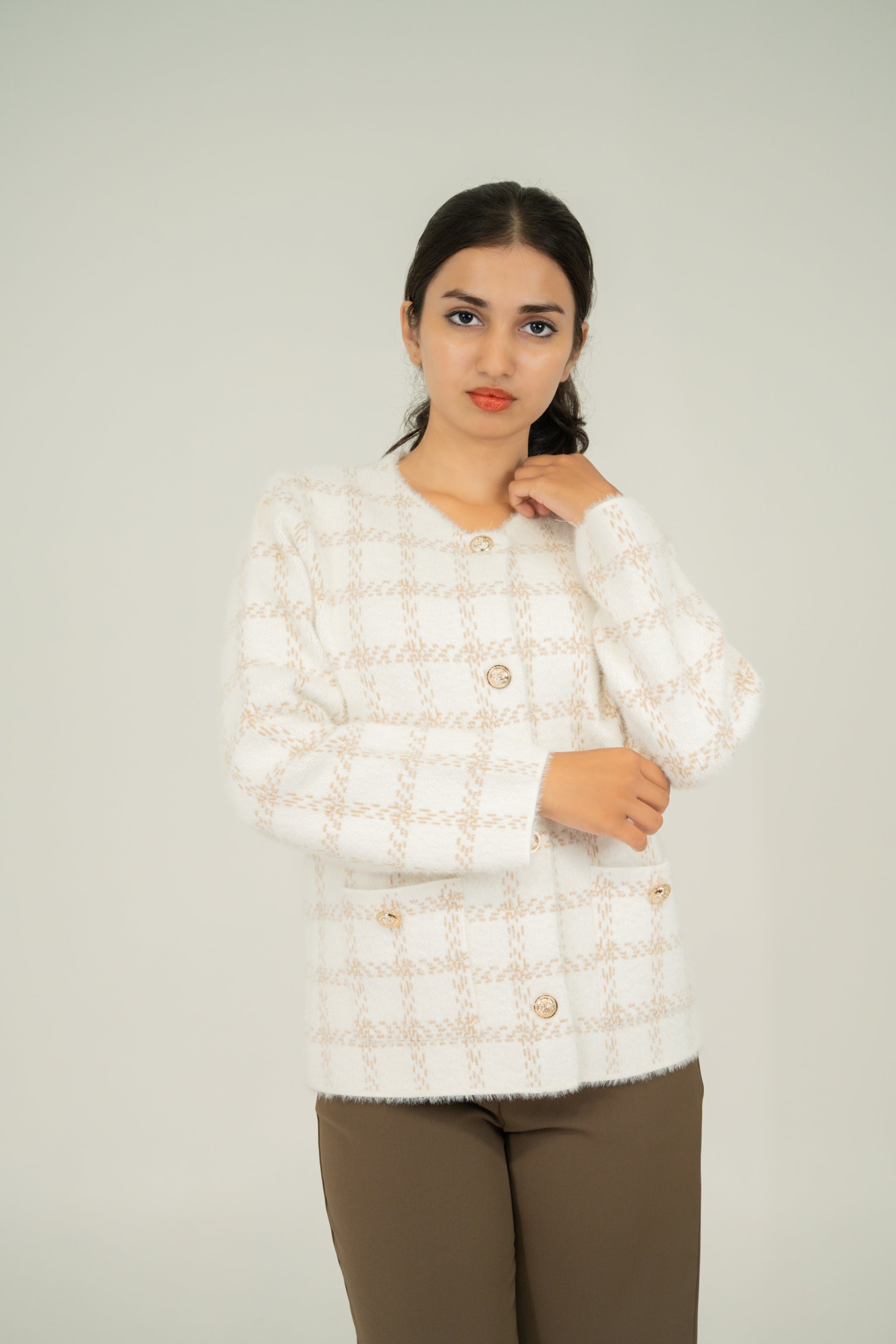 button front stripe cardigan