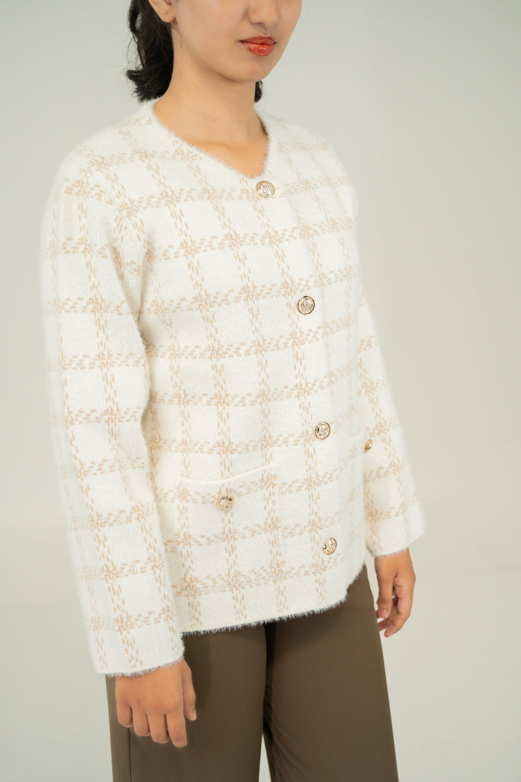 button front stripe cardigan