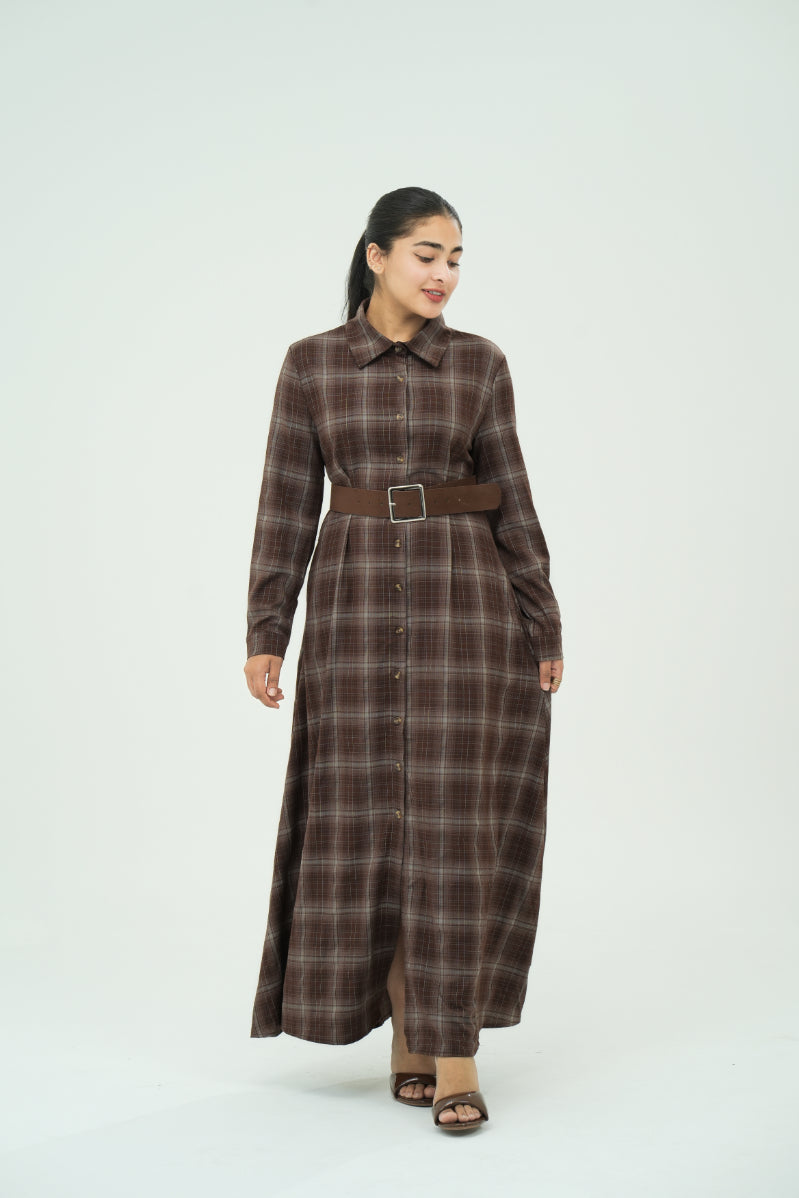 BROWN CLASSIC PLAID DRESSES