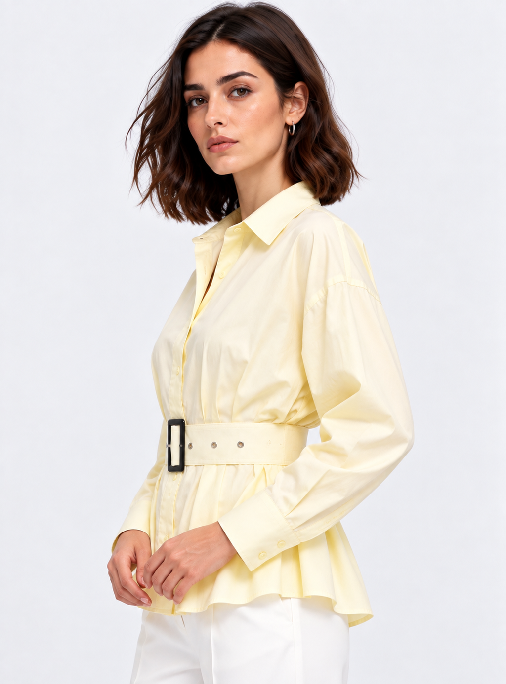 butter yellow belted shirt