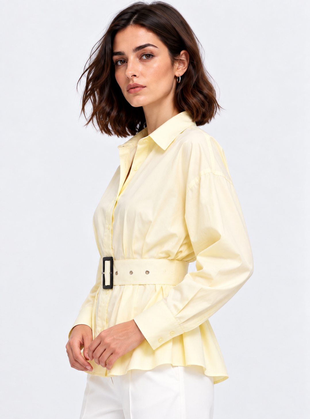 butter yellow belted shirt