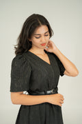 Pleated v neck dresses