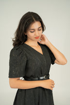 Pleated v neck dresses